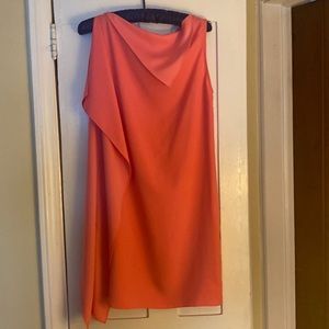Trina Turk Salmon Pink scarf neck drape side shift dress